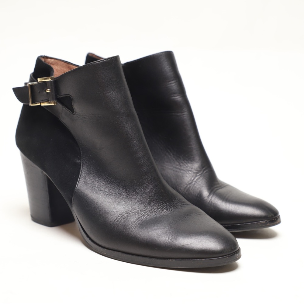 Louise Et Cie Ankle Boots Lo-Vasca 9.5 Black Leather Suede Size Zip Buckle Shoe